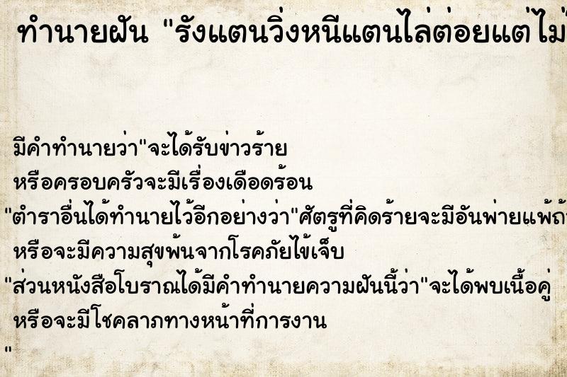 ทำนายฝันทำนายฝันรังแตนวิ่งหนีแตนไล่ต่อยแต่ไม่โดนต่อย